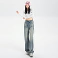 thumbnail image 5 of SWSMCLT Women's Baggy Jeans Denim Trousers Ripped Slimming Denim Pants Mid Rise Summer Casual Button Loose Fit Blue X-Small, 5 of 5