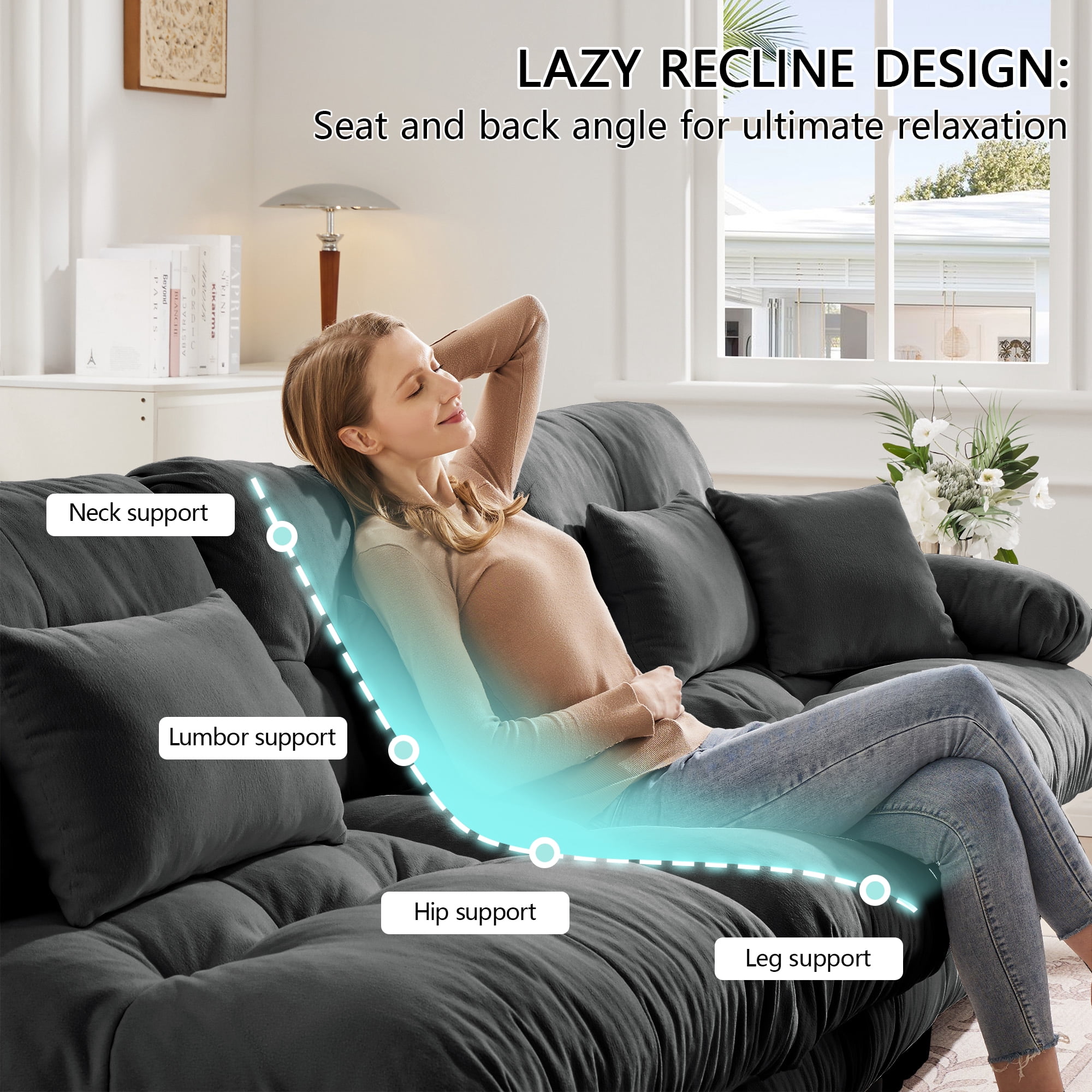 MAYEERTY 173.2in 4-Seater Sectional Sofa Modular Deep Seat Sofa Couch , Chenille Sofa for Living Room, Apartment, Studio, Office, Gray