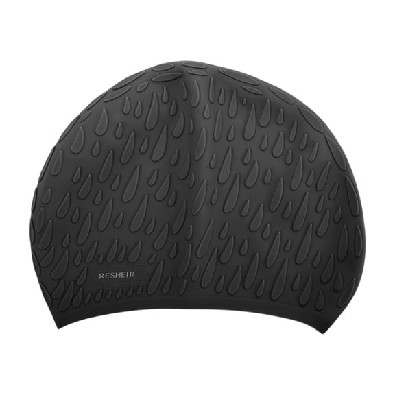 Unique Bargains 1 Pc Silicone Waterproof Water Drops Embossed Swim Cap Black
