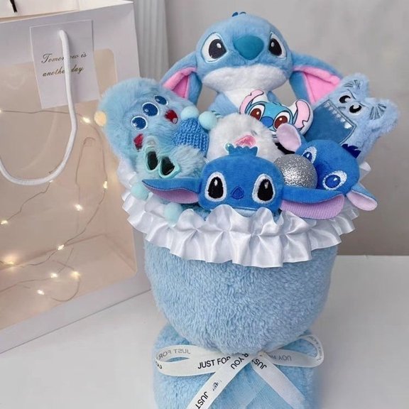 Stitch Plush Bouquet,Adorable Blue Cartoon Characters Stuffed Animal Flower Arrangement,Perfect Gift for Fans