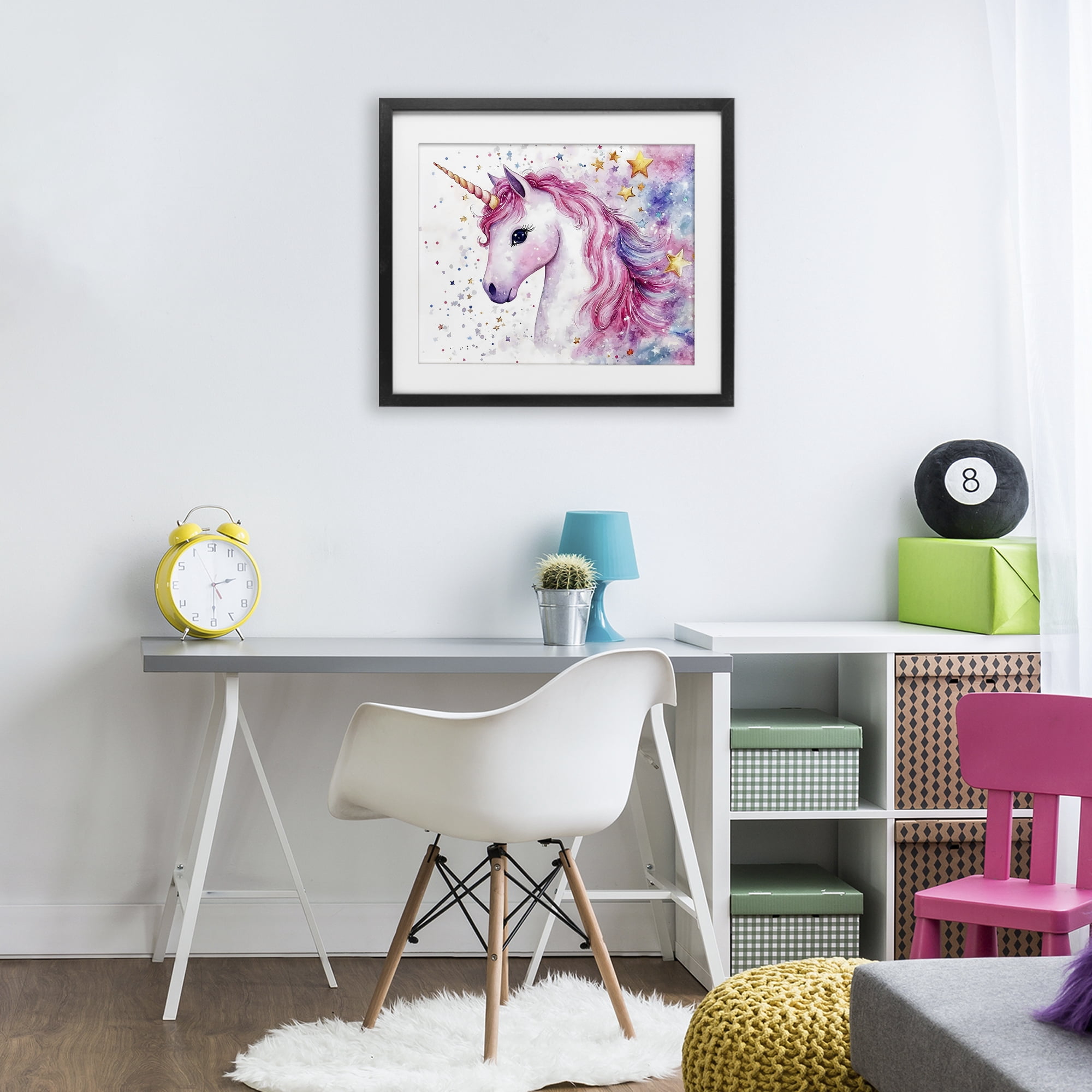 Stupell Industries Pink Mane Unicorn with Stars Black Framed Print Under Glass, design by Creative Studio