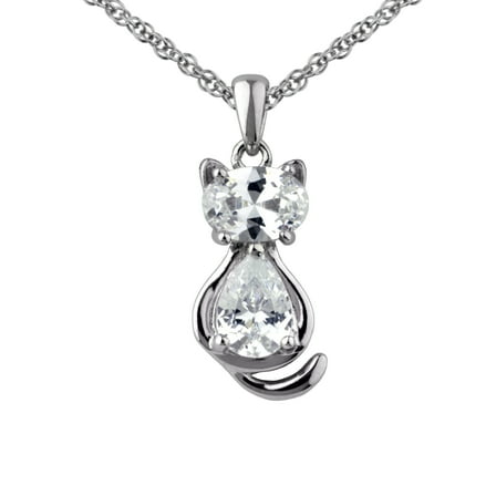 Brilliance Fine Jewelry Women's Simulated Diamond Cat Pendant in Sterling Silver