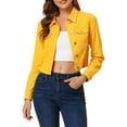 thumbnail image 5 of DARING DIVA Women's Button Down Long Sleeve Cropped Denim Jacket S Yellow, 5 of 7