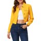 thumbnail image 1 of CHAQUETA DE JEAN CORTA PARA MUJER INSPIRADA EN CHIC CON BOLSILLO EN EL PECHO Y DETALLES DE CUADRO, BOTONES, TALLA M, COLOR AMARILLO, 1 of 8