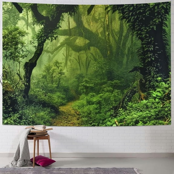 PRATYUS Misty Forest Tapestry Magical Nature Green Tree Wall Tapestry Rainforest Landscape Tapestry Wall Hanging Bohemian Psychedelic Tapestry for Bedroom Living Room Dorm Painting