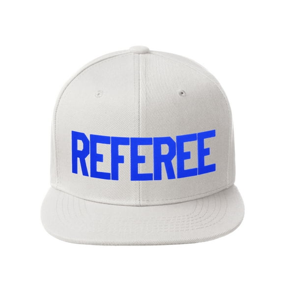 Classic Snapback Referee Hat High Profile Flat Bill Visor Adjustable Back Cap, White Blue