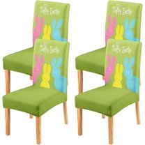 Cute Bunny Rabbit Happy Easter Dining Chair Covers Set of 4,Green Gradient Parsons Chair slipcovers,Kitchen Spring Summer Decor Chair Seat Cover Protectors(Color Bunny,4 Pack)