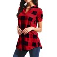 thumbnail image 3 of Tittly Button Down Shirts Womens Shirts Women Casual Plaid Printed Short Sleeve V-Neck Irregular Hem Blouse T-Shirt Tops Short Sleeve Shirts Tshirts Shirts Womens Tops Red XL, 3 of 9