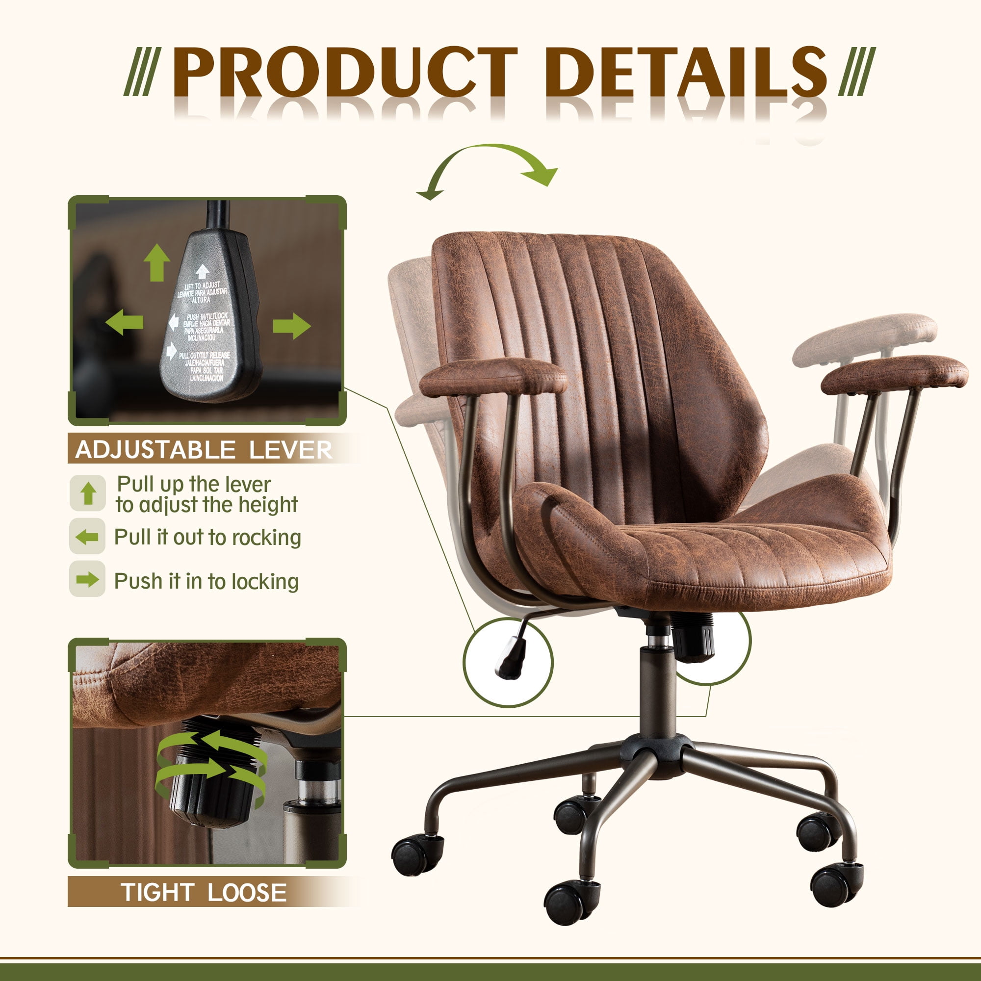Toject Executive Desk Chair, Ergonomic Office Chair with Lumbar Support, Suede Leather, Dark Brown