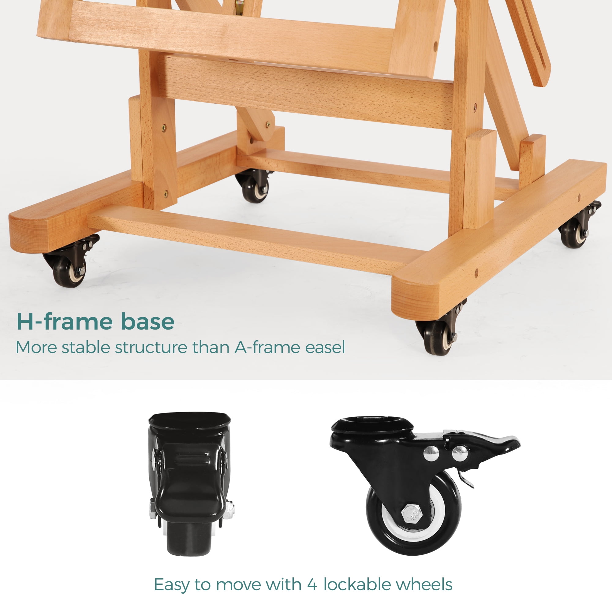 VISWIN Extra-Large Master H Frame Easel, Movable Solid Beech Wood Floor Easel Stand for Painting