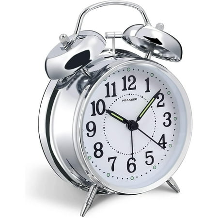 4 inches Twin Bell Loud Alarm Clock for Heavy Sleepers (Chrome Finish)