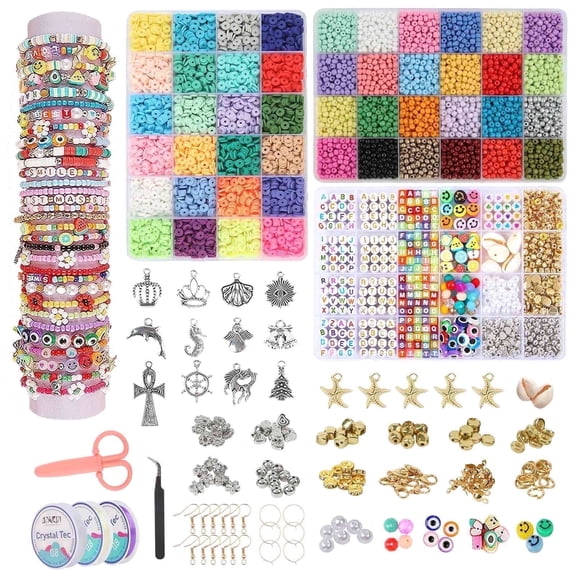 OCARDI-Bracelet Making Kit - 10800 Pcs Polymer Clay&Glass Seed Beads and Letter&Bracelet Beads for Friendship Jewelry Making for Teen Girl Gifts