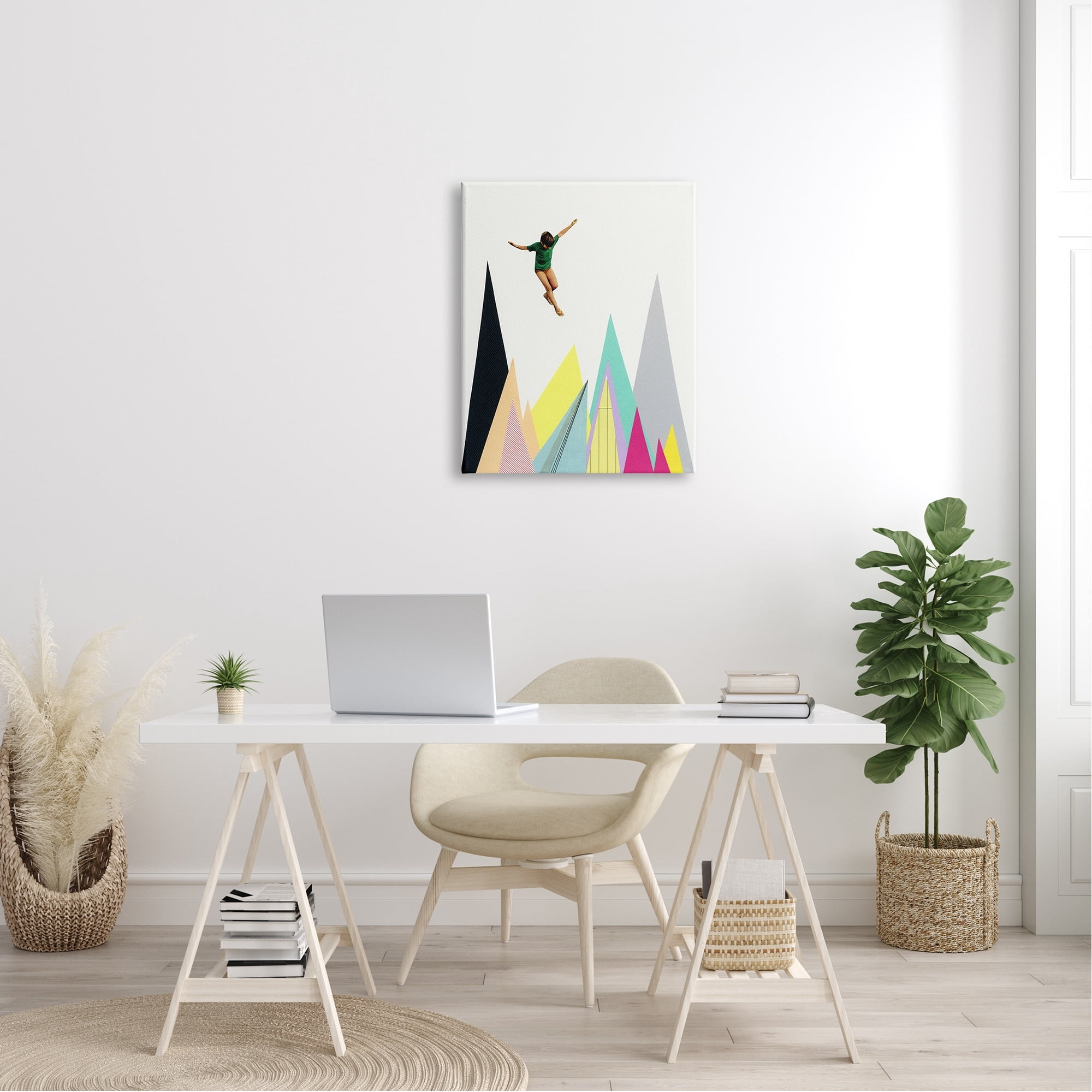 Stupell Industries Abstract Geometric Shape Trees Person Jumping Canvas Wall Art, 24 x 30, Design by Cassia Beck