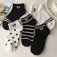 thumbnail image 2 of Calcetines cortos de verano para mujer, calcetines náuticos de caña baja con dibujos animados en blanco y negro, calcetines casuales para mujer, calcetines bajos transpirables de moda, 2 of 6