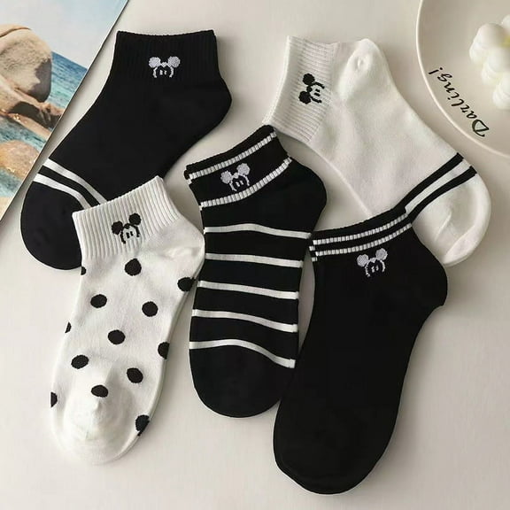 Socks Women's Summer Short Socks Black and White Cartoon Low-top Boat Socks Casual Women's Socks Trendy Breathable Shallow Socks