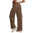 thumbnail image 3 of Tittly Cargo Pants Women Palazzo Pants Womens Daily Elastic Waist Pockets Straight Solid Color Casual Pants Loose Pockets Cargo Long Trousers Wide Leg Pants Woman Cargo Joggers Brown L, 3 of 5