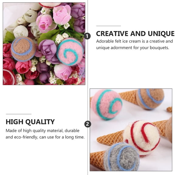 KALLORY Wool Felt Ice Cream Craft Decorations, Assorted Colors, 5 Pieces, 1.2 x 2.6 Inches, Supplies for Projects