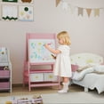 thumbnail image 2 of Qaba Chevalet Artistique pour Enfants, Chevalet pour Enfants 3-en-1 Double Face avec Rouleau de Papier - Rose, 2 of 10