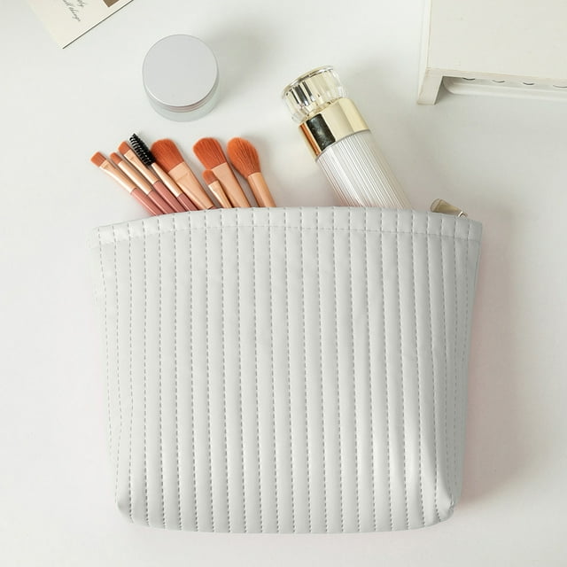Bolso Cosmético Impermeable, Bolsa de Punto, Organizador de Maquillaje a Rayas con Cremallera, 25x19x6cm, Estuche de Viaje Portátil para Artículos de Aseo, Lápices y Accesorios