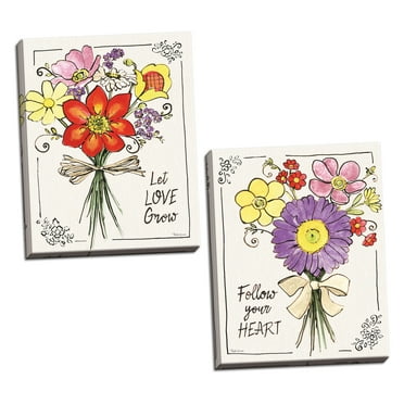 Gango Home Decor Contemporary Sunny Bouquets I & II by Beth Grove (Ready to Hang); Two 16x20in Hand-Stretched Canvases