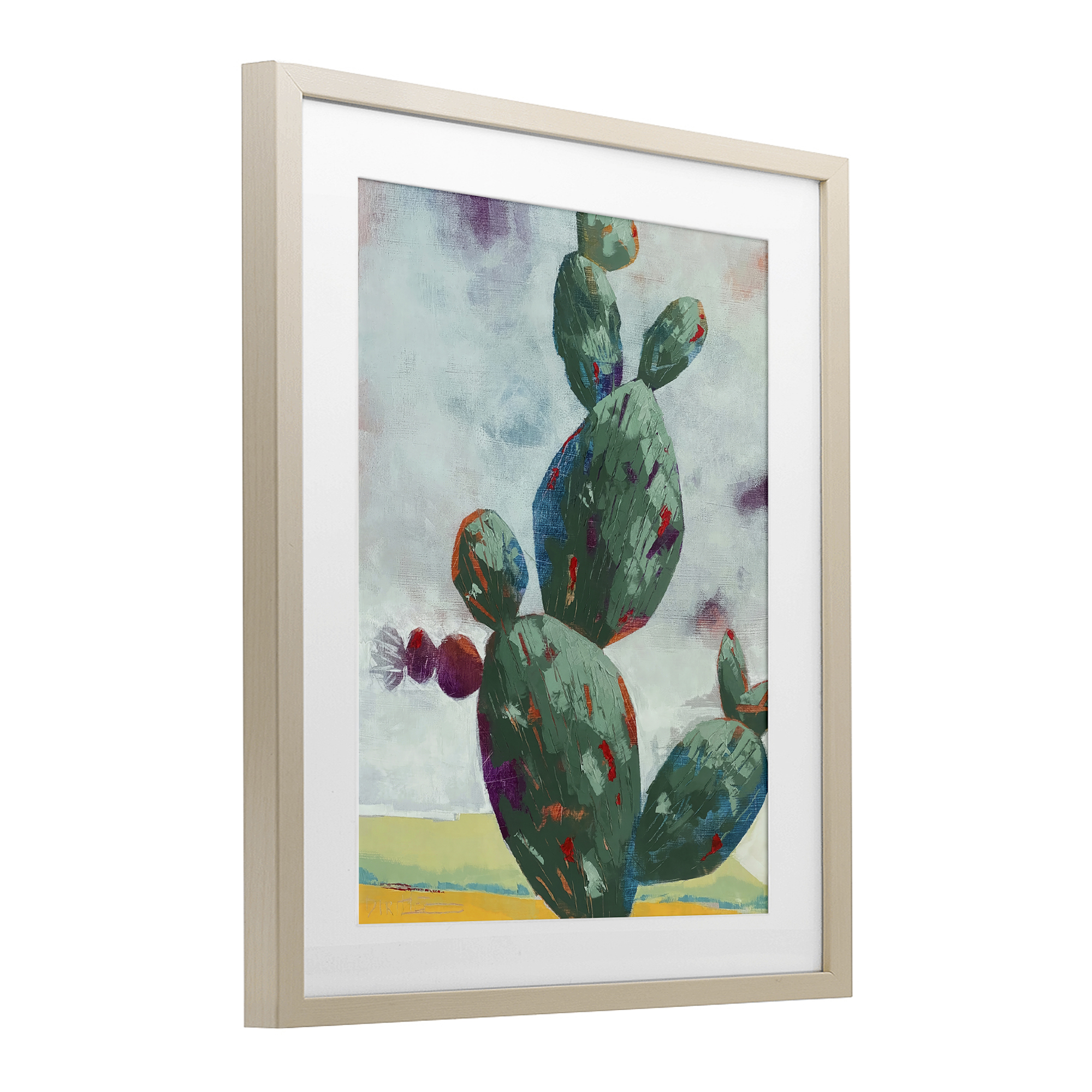 Stand Tall Rounded Cacti Birch Framed Print Under Glass, design by Dianna Fritzler
