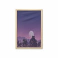 thumbnail image 1 of Cityscape Wall Art with Frame, Old City Illustration Houses Buildings Full Moon Starry Night Sky Silhouette, Printed Fabric Poster for Bathroom Living Room, 23" x 35", Purple Navy, by Ambesonne, 1 of 2
