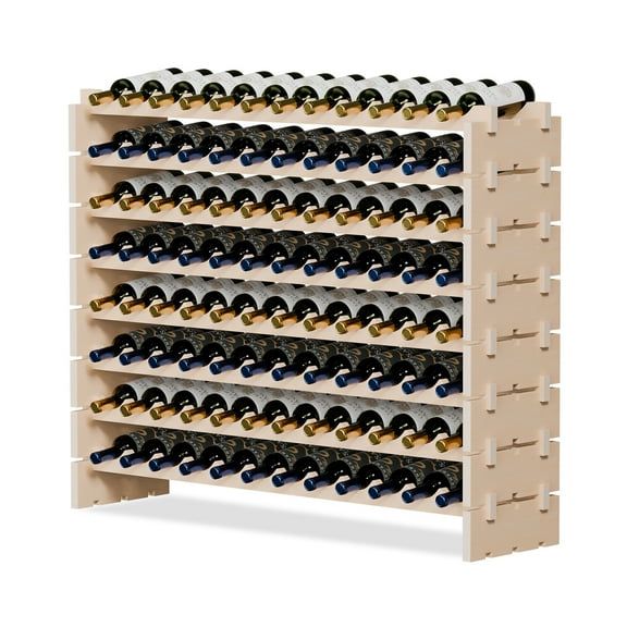 HomGarden 96-Bottles Wood Freestanding Wine Rack, 8 Tier Wine Storage Bar Furniture, Natural