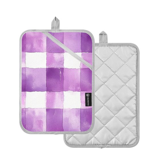 Yayeee Pot Holders Kitchen Heat Resistant with Pocket 7"x9.8" Cotton Oven Cooking Hot Pads, Purple and White Pattern