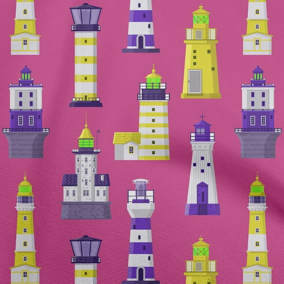 oneOone Polyester Spandex Yellow Fabric Sea Lighthouse Craft Projects Decor Fabric Printed By The Yard 56 Inch Wide