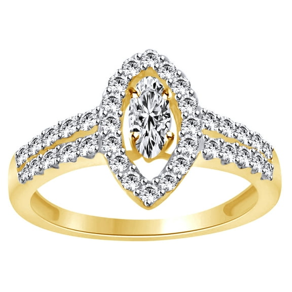 AFFY White Natural Diamond Halo Vintage Style Engagement Ring In 14k Yellow Gold (0.7 Cttw)
