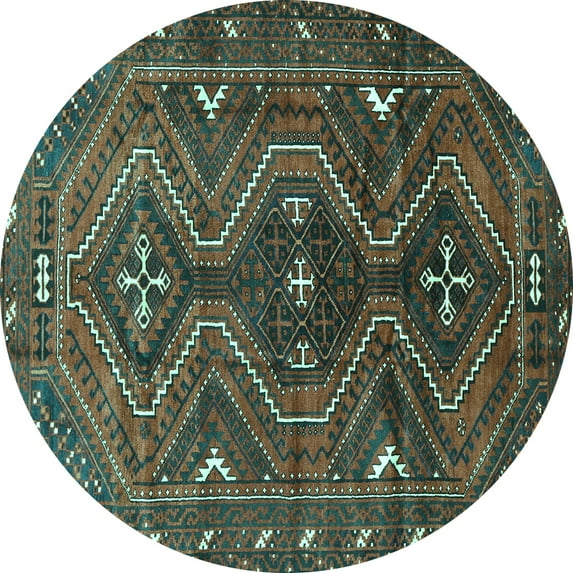 Ahgly Company Machine Washable Indoor Round Persian Turquoise Blue Traditional Area Rugs, 7' Round