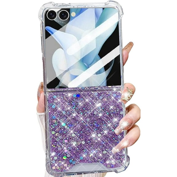for Samsung Galaxy Z Flip 7 Glitter Case,Cute Bling Sparkle Shiny Sequin Stars Soft TPU Silicone Four Corners Shockproof Women Girls Slim Protective Phone Case for Galaxy Z Flip 7 5G (Purple)