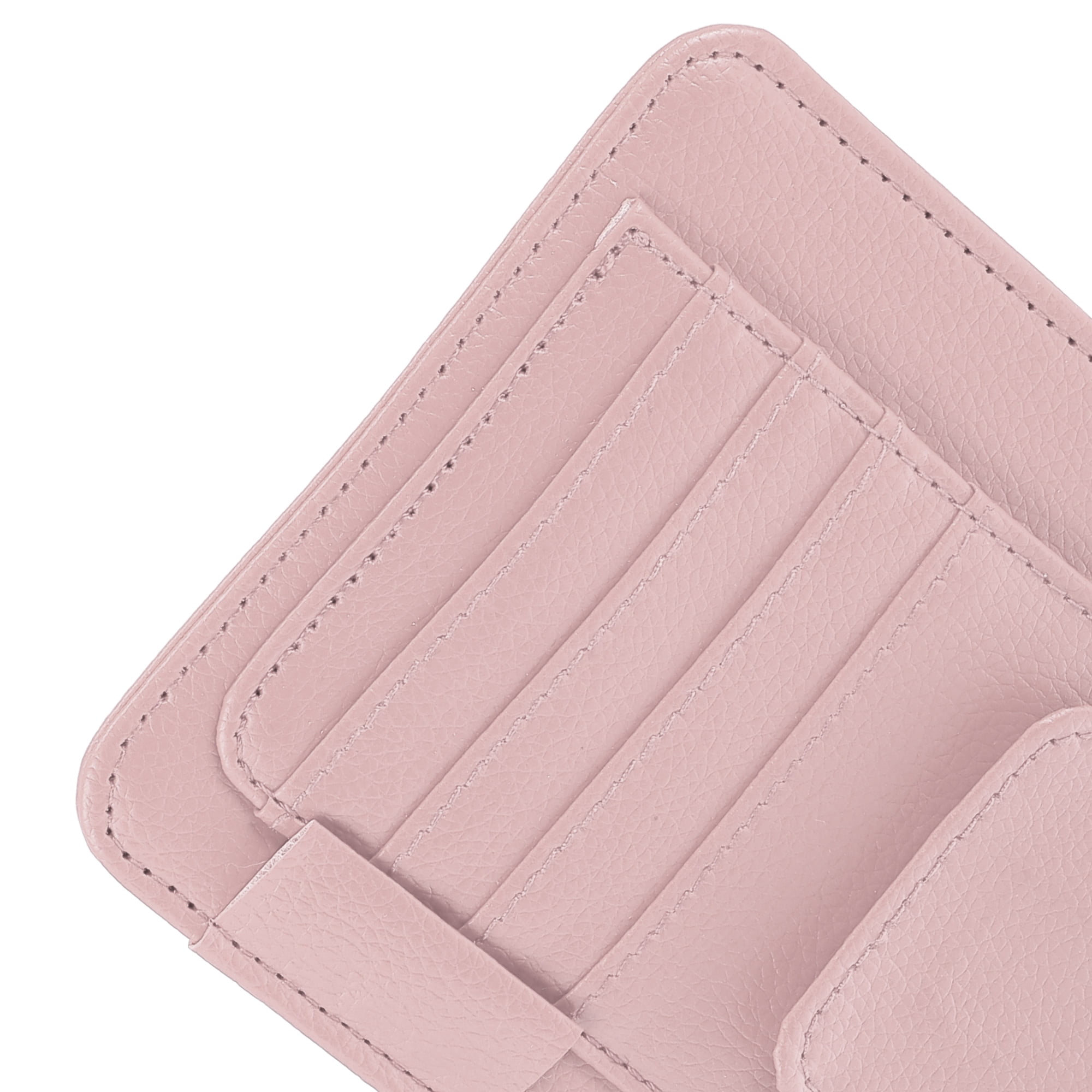 Unique Bargains PU Leather Car Sun Visor Organizer Glasses Holder and Card Holder Pink