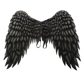 KROMPG Black Angel Wings and Halo Black Wings Adult Black Wings for Women  Black Wings for Halloween (Middle)