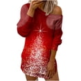 thumbnail image 2 of Pntutb Camiseta sin tirantes de manga larga con cuello inclinado suelto con estampado navideño para mujer top Pntutb Pntutb-3153, 2 of 5