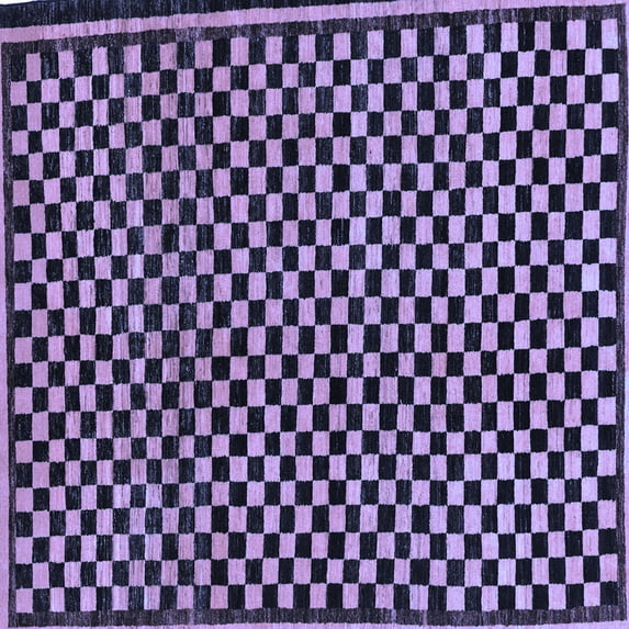 Ahgly Company Machine Washable Indoor Square Checkered Blue Modern Area Rugs, 5' Square