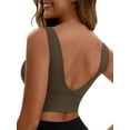 thumbnail image 3 of INSPIRE CHIC Women's V Back Wide Straps Slim Fit Full Coverage Sports Bras Longline Workout Padded Tank Top M Brown, 3 of 4