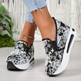 thumbnail image 2 of Domzle Women's Floral Embroidery Mesh Sneakers Breathable Slip On Wedges Walking Shoes Fashion Lace Platform Sneakers Hidden Wedge High Top Comfort Work Outdoor Travel Sports Shoes Black, 2 of 7