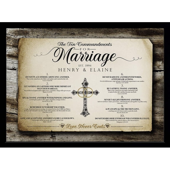 10 Commandments for Marriage | Personalized Marriage, Anniversary Gift Print, Wall Decor - Style A Rustic