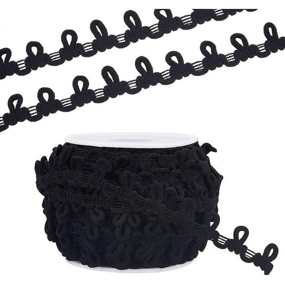20 Yards Buttonhole Ribbon Braid Trim with Button Loops 14mm Button Braid Cord Black Elastic Button Loop Buttonhole Lace Trim for Costume Crafts Sewing Wedding Bridal Dress Decor