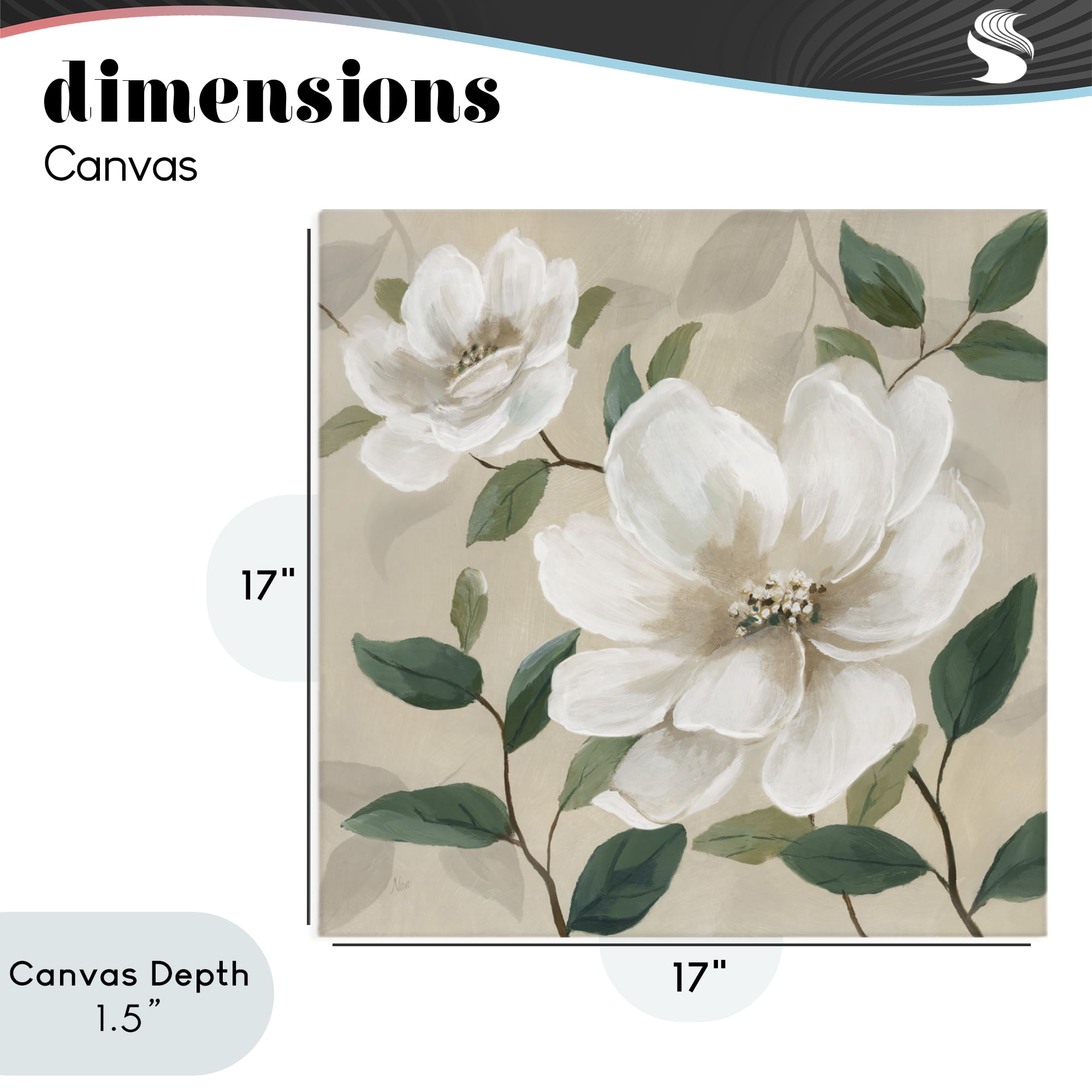 Stupell Industries Serene White Blossom with Leaves Canvas Wall Art, design by Nan