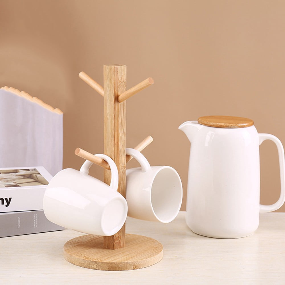 Arbre à Tasses à Café En Bois - Support 6 Crochets, 34x14 Cm - Pour Cuisine, Bar, Rangement économique - 7