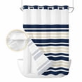 thumbnail image 2 of Navy Blue Khaki Striped No Hook Shower Curtain Waterproof, Bathroom Curtains with Snap in Liners and See Through Top Window, Gradient Horizontal Lines Hotel Style Bathtub Curtains Shower 72"Wx96"L, 2 of 8