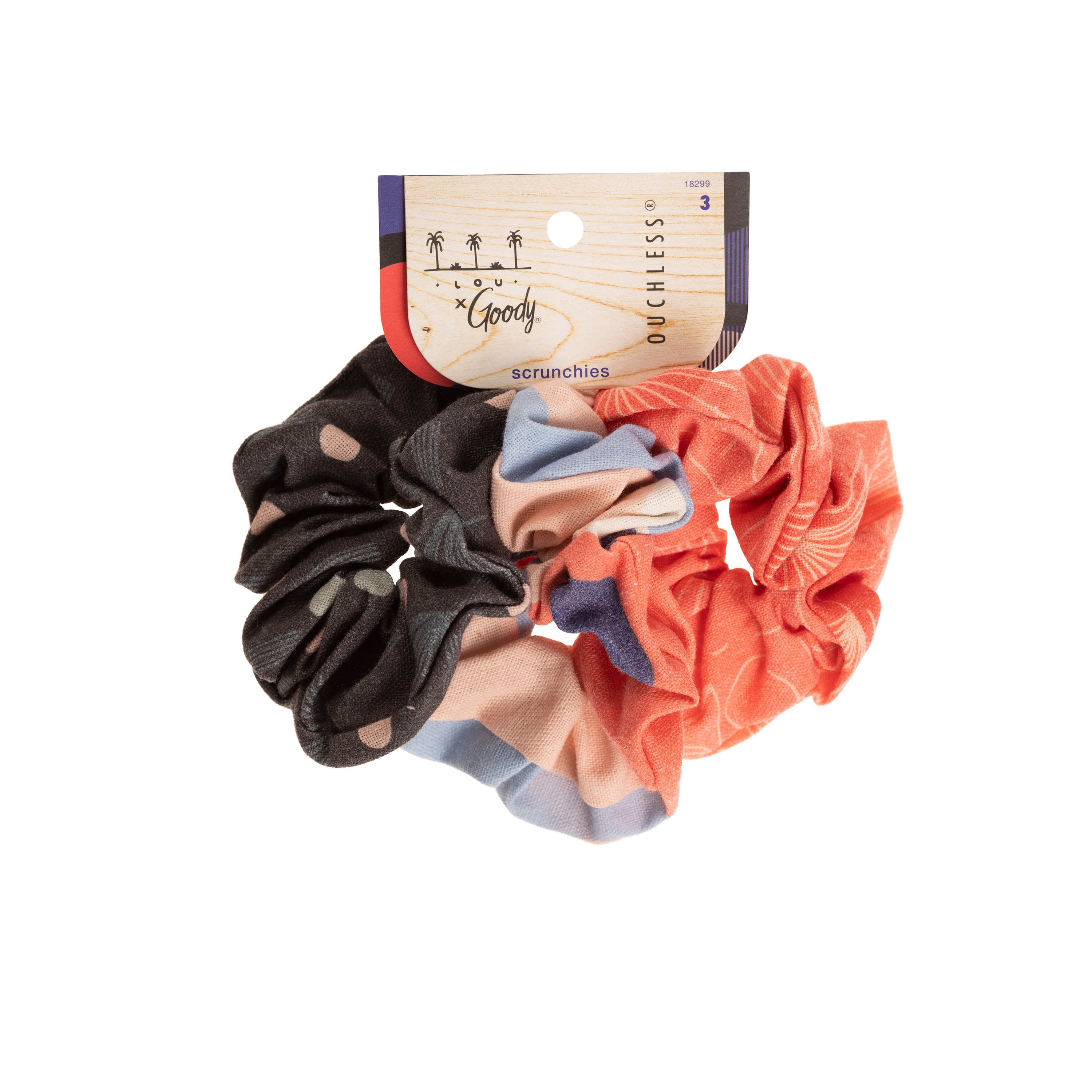 Goody Tru X Hola Lou Collab Ouchless Standard Size Printed Scrunchies, 3 CT