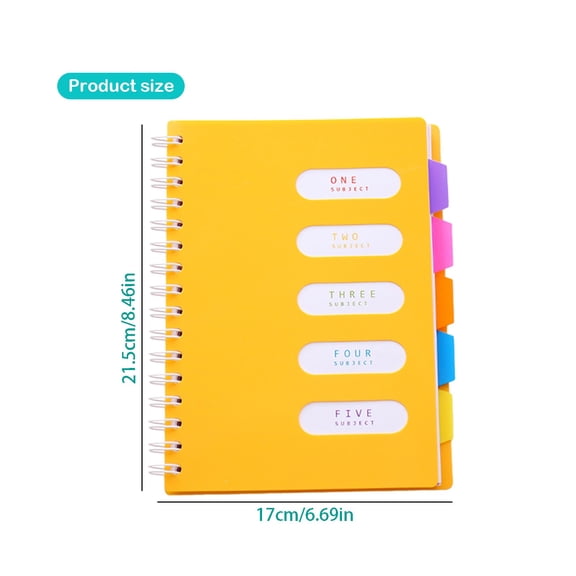 5 Subject Notebook, 8.46 Inch x 6.69 Inch B5 Spiral Notebook, 5 Sheets Colorful Movable Dividers, Pink