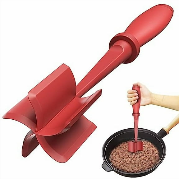 Upgrade Meat Chopper,Heat Resistant Meat Masher for Hamburger Meat,Ground Beef Smasher,Nylon Hamburger Chopper Utensil,Ground Non Stick Mix Chopper,Mix and Chop,Potato Masher Tool(Red)