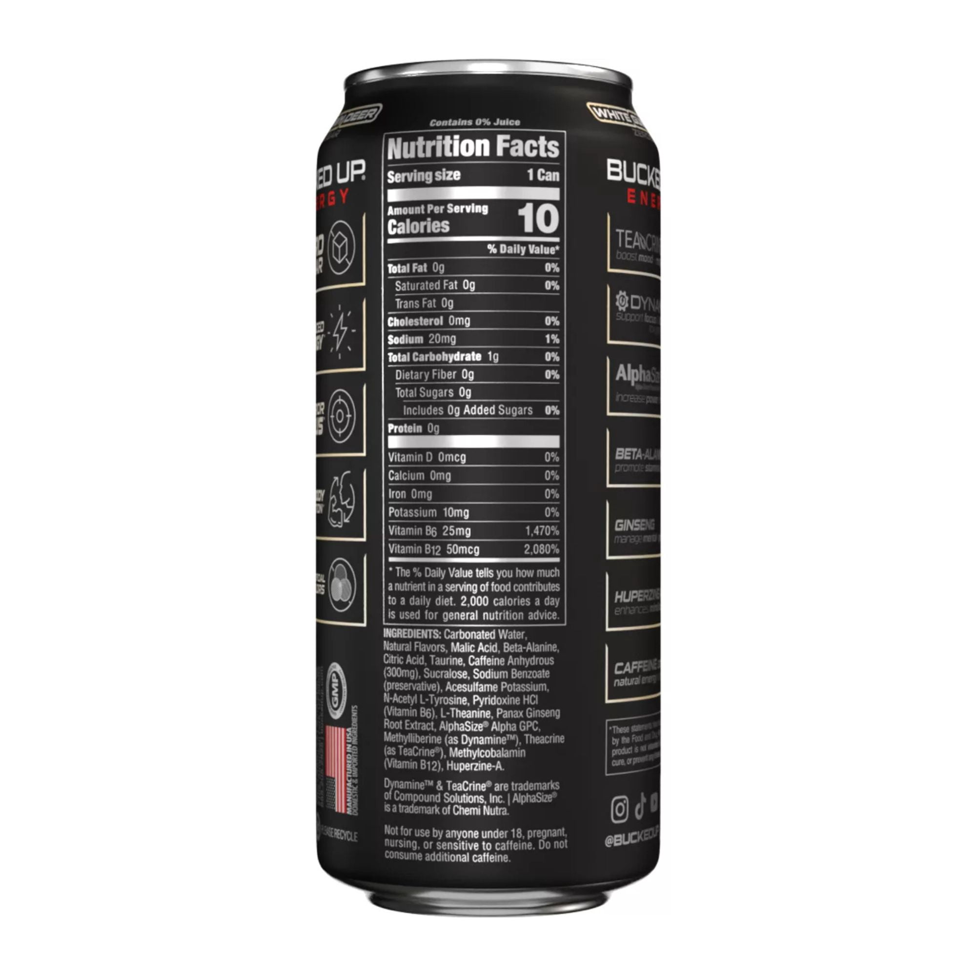Bucked Up Energy Drink 6‑Flavor Variety Pack, 12 Cans, Zero Sugar