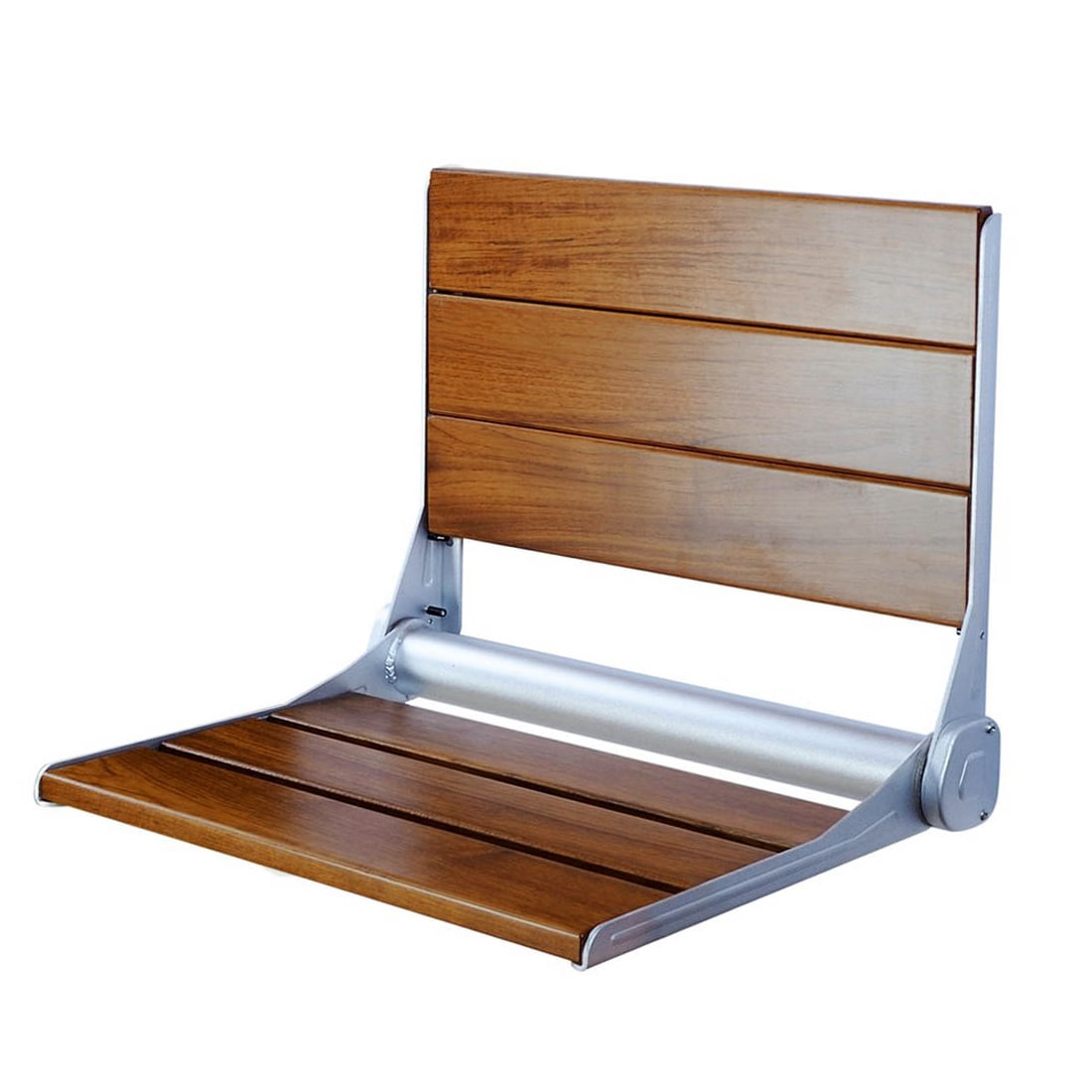 Clevr 18" Serena Folding Shower Bench Seat Modern Teak Wood Bath Medical Wall Mount, ADA Specs
