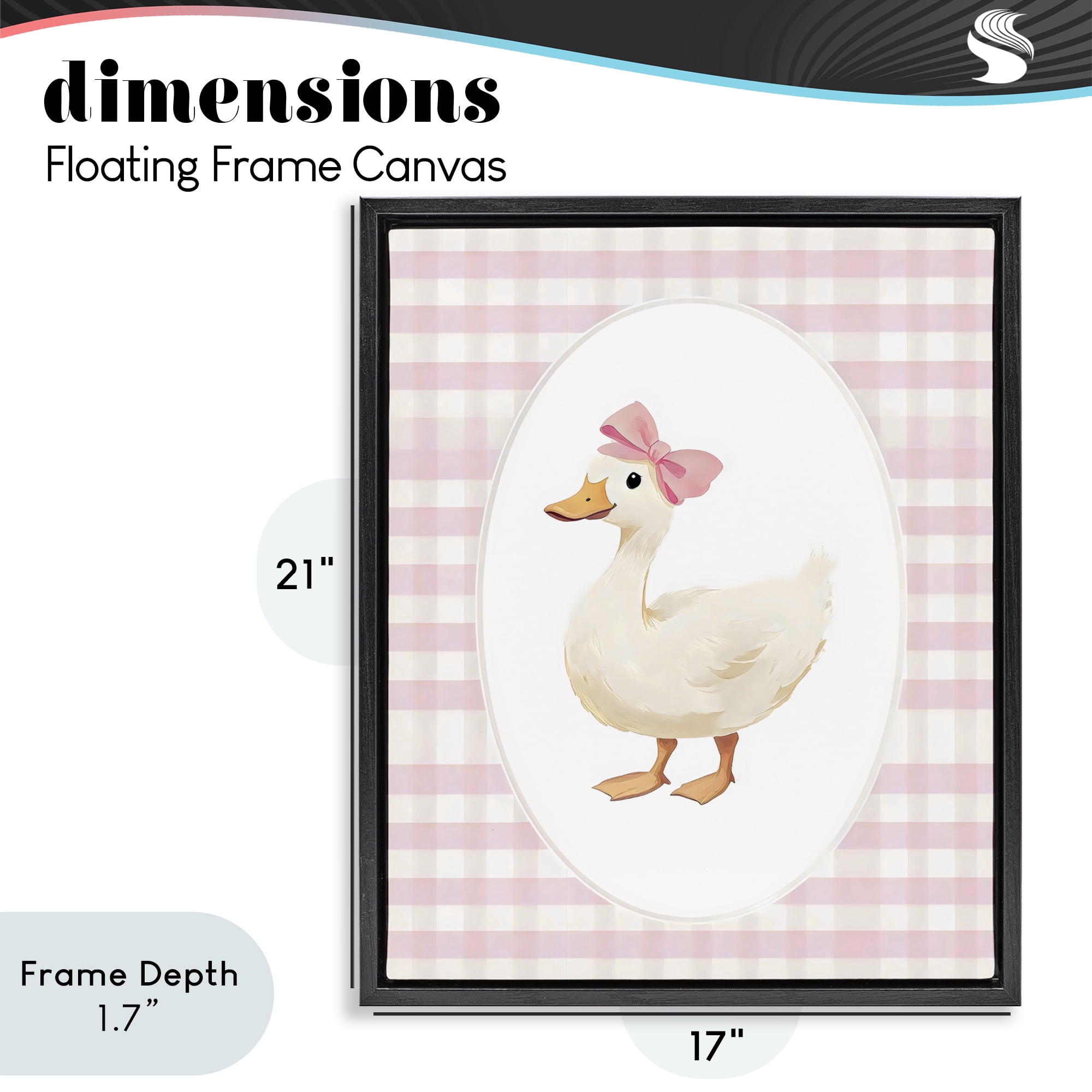 Stupell Industries Pink Gingham Duckling Black Framed Floater Canvas Wall Art, design by Arlington Prints