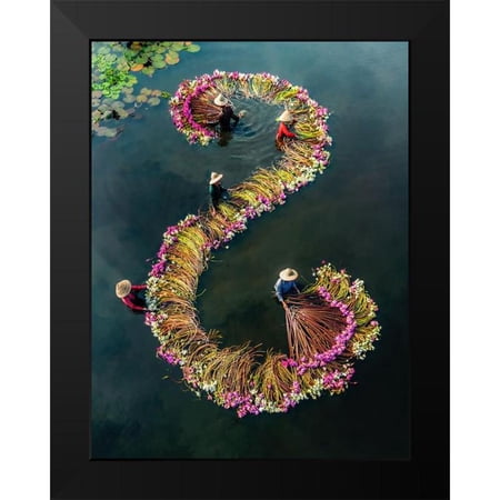 Tan Tuan, Nguyen 12x14 Black Modern Framed Museum Art Print Titled - Harvesting Water Lilies 15